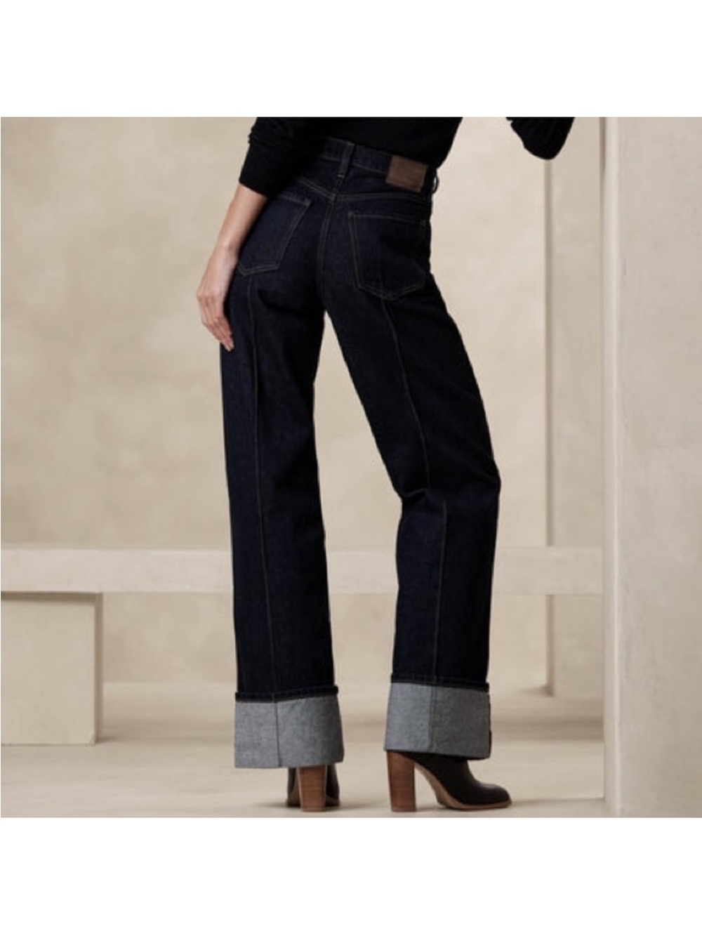 Banana Republic Dark Indigo Wide-Leg Jeans with Pintuck